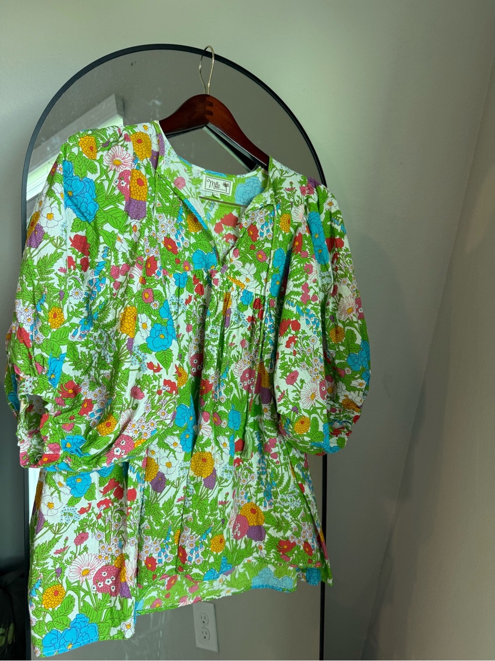 MILLE Resort & Travel Top Womens Medium Boho Thalia Green Summer Garden Floral